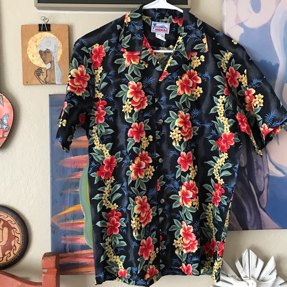VINTAGE MADE IN USA HAWAIIAN FLORAL ALOHA SHIRT S